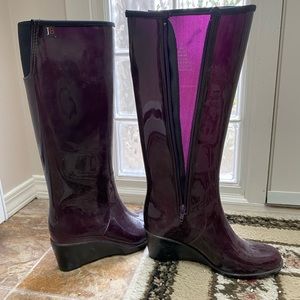 Tall purple rain boots with wedge heel size 8